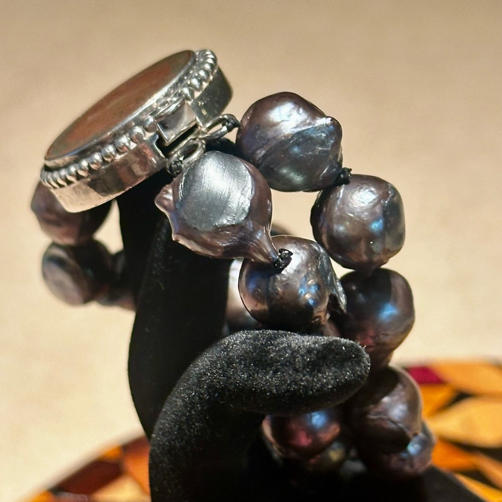 1944 George VI King Emperor Old Silver Half Rupee Dbl Baroque Pearl Bracelet - Picture 5 of 6